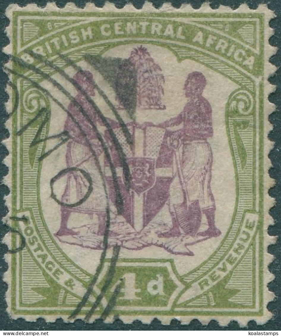 Nyasaland 1897 SG57e 4d Purple And Olive Arms FU - Malawi (1964-...)