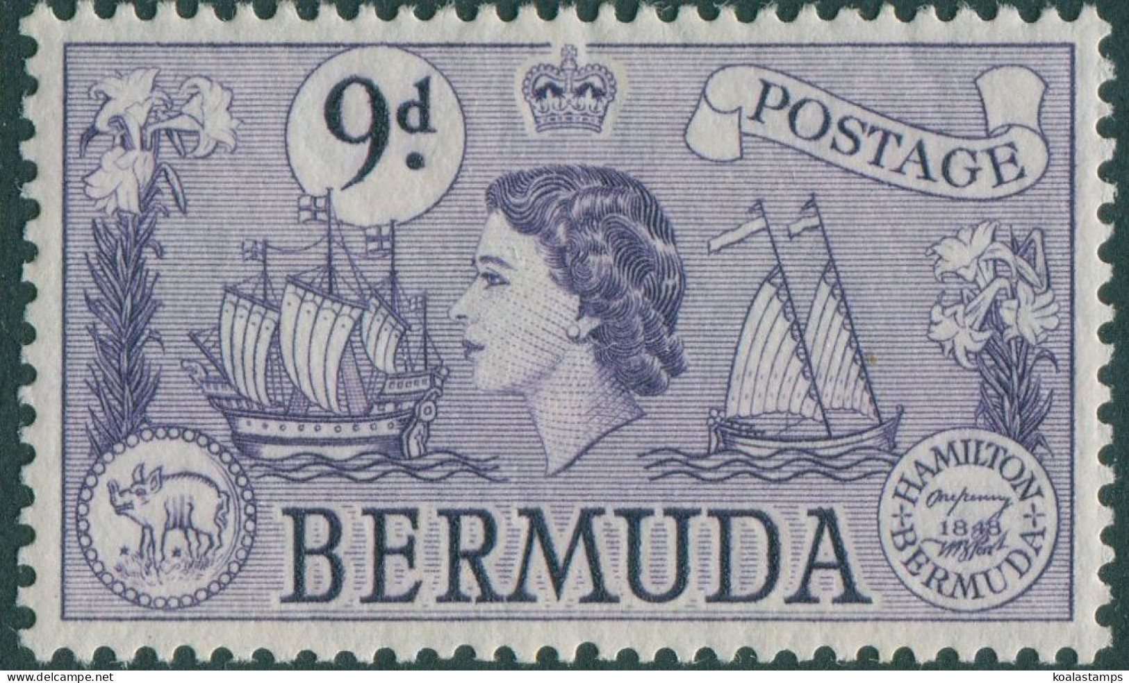 Bermuda 1953 SG143b 9d Violet QEII Galleon MNH - Bermudas