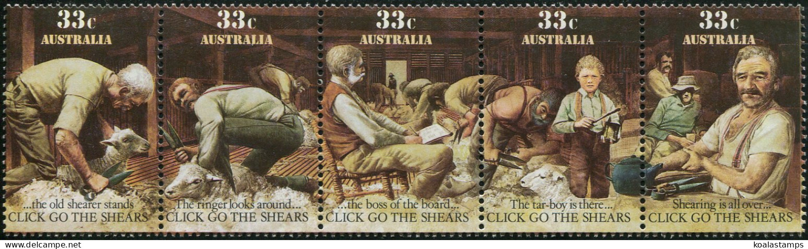 Australia 1986 SG1014a Click Go The Shears Strip Of 5 MNH - Sonstige & Ohne Zuordnung