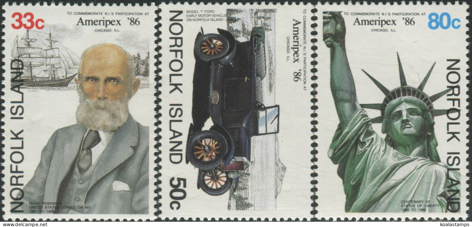 Norfolk Island 1986 SG385-387 Ameripex Stamp Exhibition Set MNH - Isla Norfolk