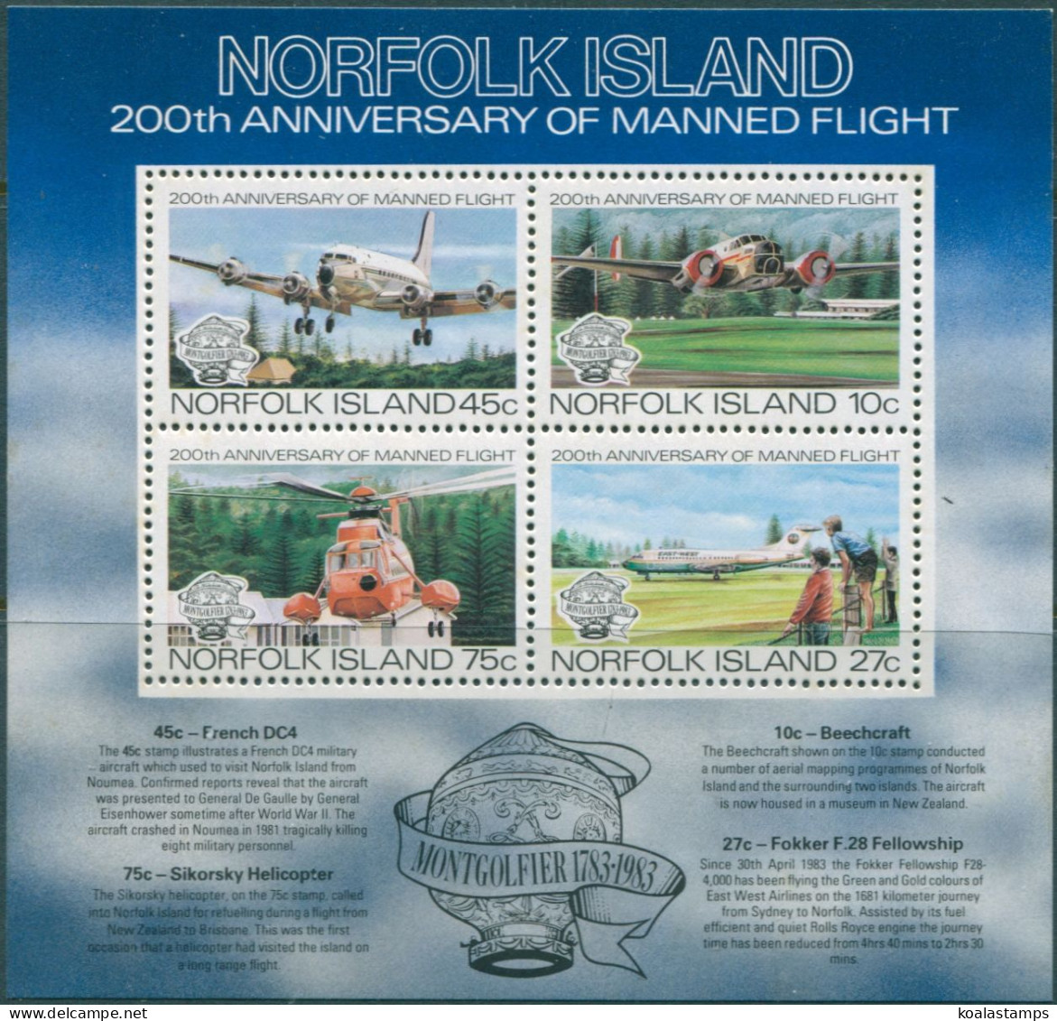Norfolk Island 1983 SG308 Manned Flight MS MNH - Isla Norfolk