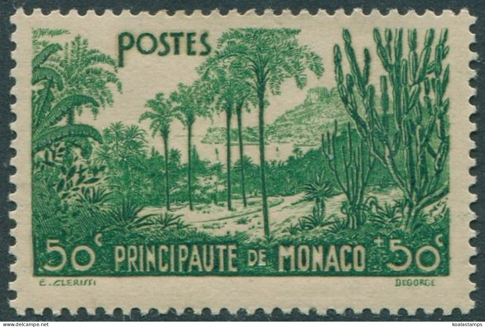 Monaco 1937 SG144 50c + 50c Green Palace Gardens MLH - Other & Unclassified