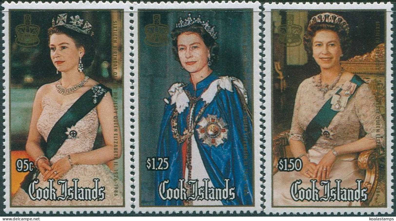 Cook Islands 1986 SG1065-1067 60th Birthday QEII Set MLH - Cookeilanden