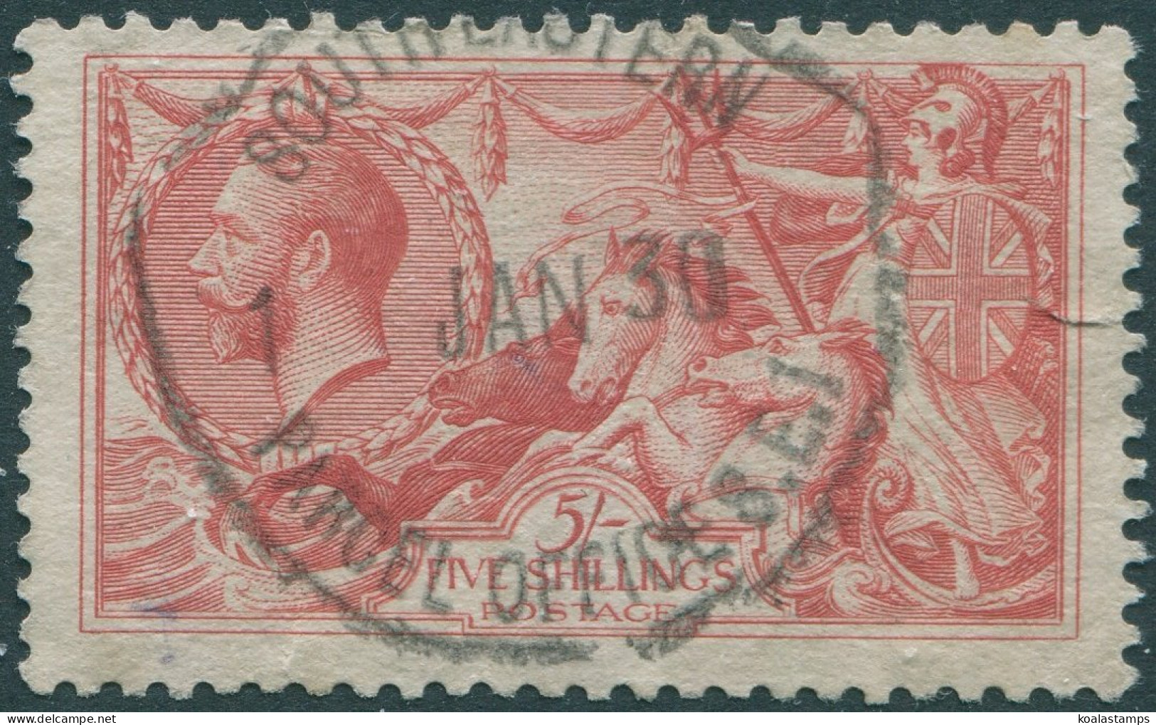 Great Britain 1915 SG409 5s. Bright Carmine KGV Small Tear FU (amd) - Sin Clasificación