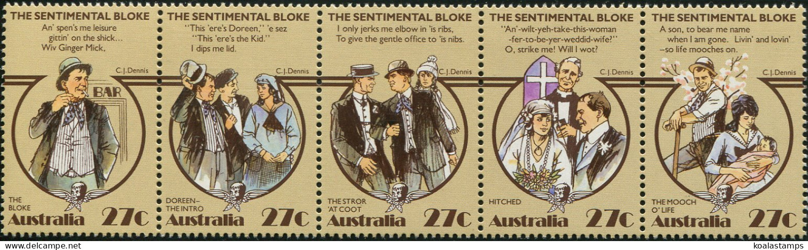 Australia 1983 SG890a The Sentimental Bloke Poem Strip Of 5 MNH - Autres & Non Classés