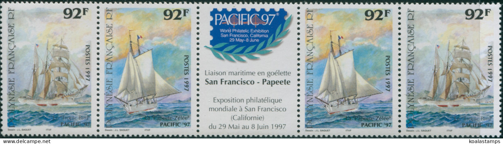 French Polynesia 1997 Sc#706a,SG790-791 Schooner And Barquentine Tabbed Pair MNH - Altri & Non Classificati