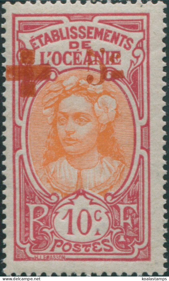 French Oceania 1913 SG40 10c+5c (top) Orange And Red Tahitian Woman MH - Other & Unclassified
