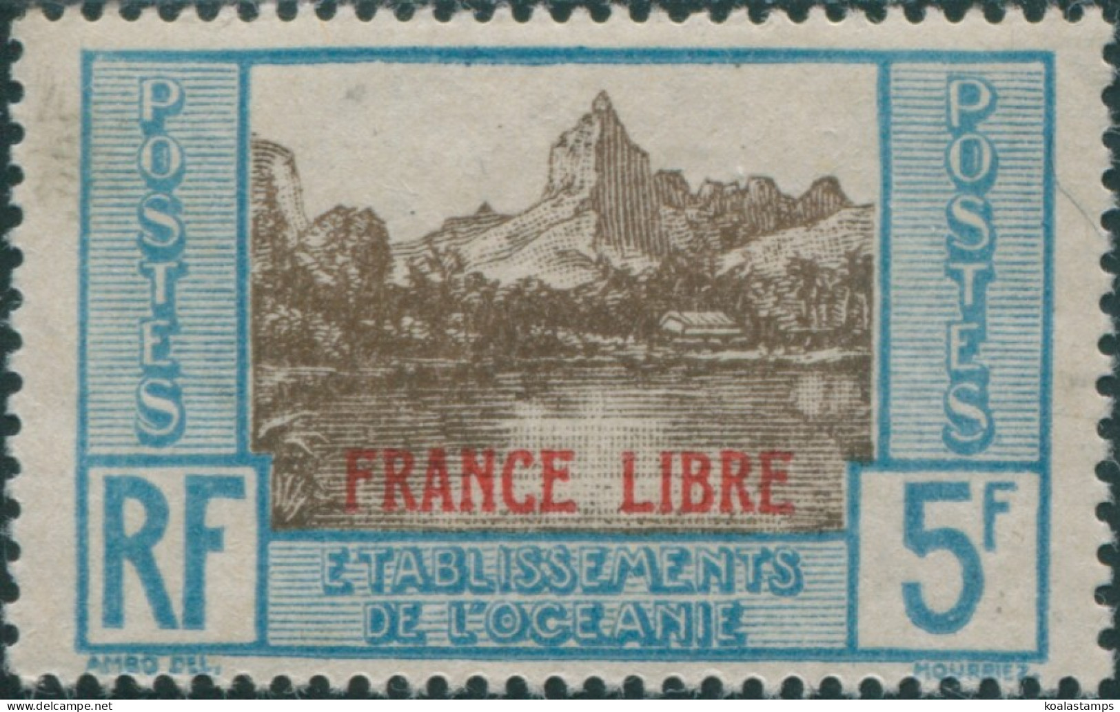 French Oceania 1941 SG137 5f Brown And Blue Papetoia Bay Ovptd FRANCE LIBRE MLH - Autres & Non Classés