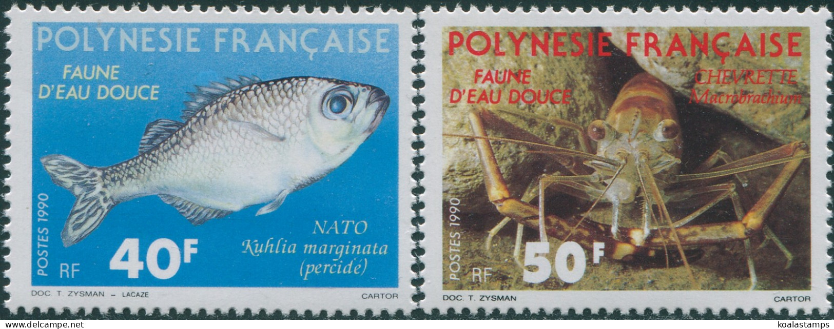 French Polynesia 1990 Sc#532-533,SG582-583 Fresh Water Animals Set MLH - Otros & Sin Clasificación
