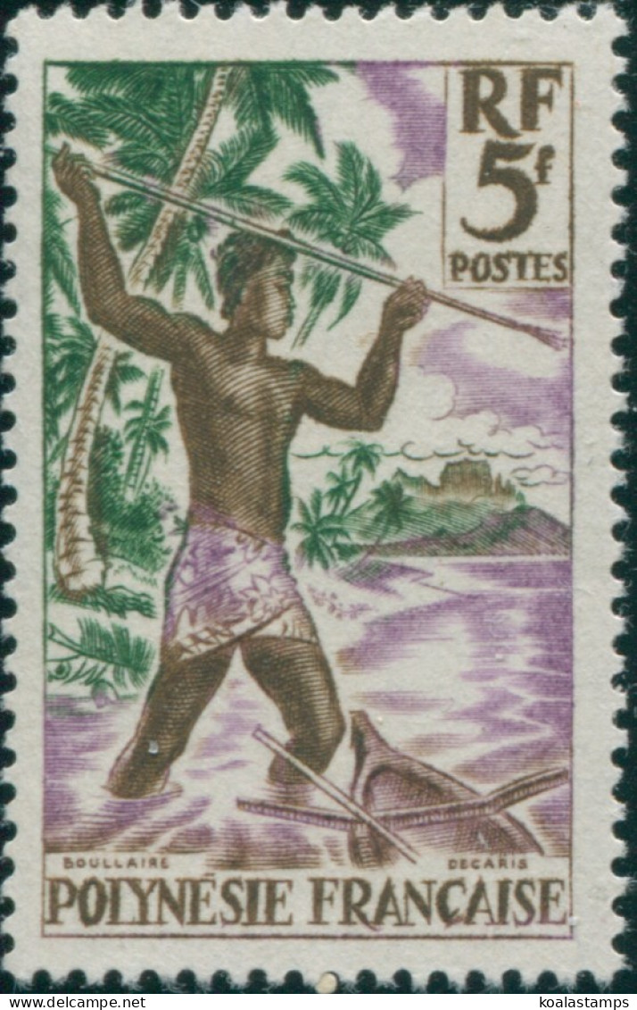 French Polynesia 1958 Sc#193,SG6 5f Spearfishing MLH - Altri & Non Classificati