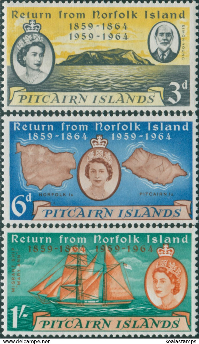 Pitcairn Islands 1961 SG29-31 Return From Norfolk Island Set MLH - Islas De Pitcairn