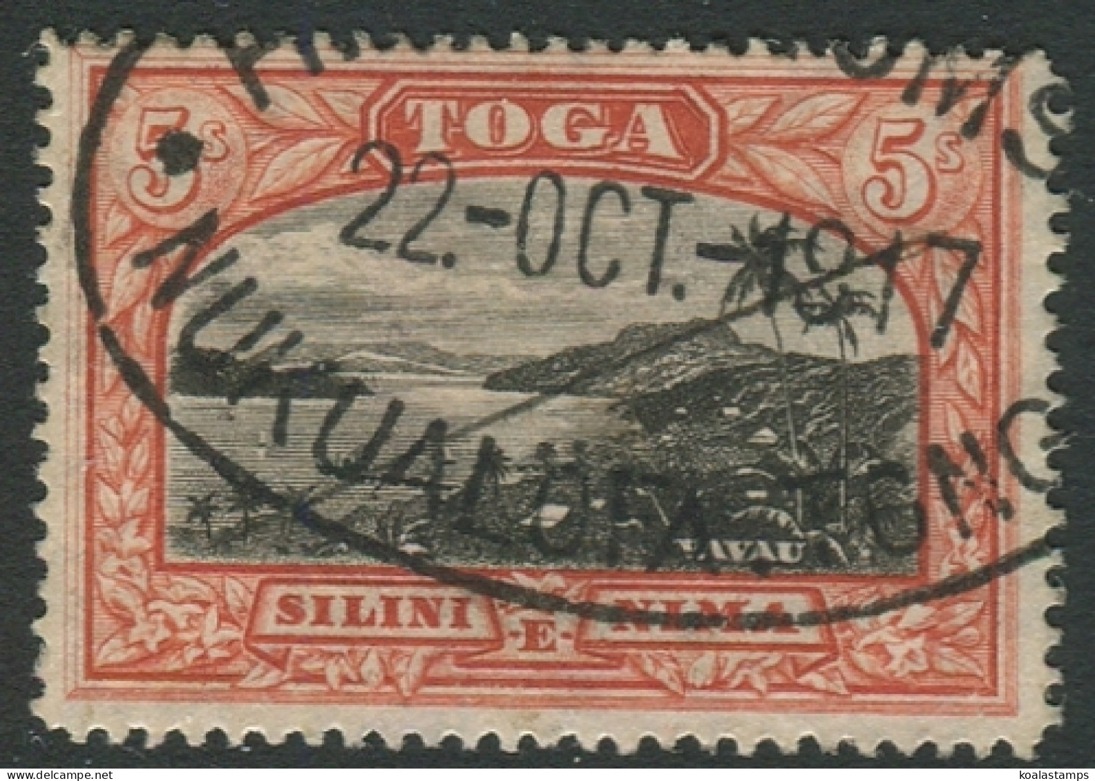 Tonga 1897 SG53a 5/- Vavau Harbour FU - Tonga (1970-...)