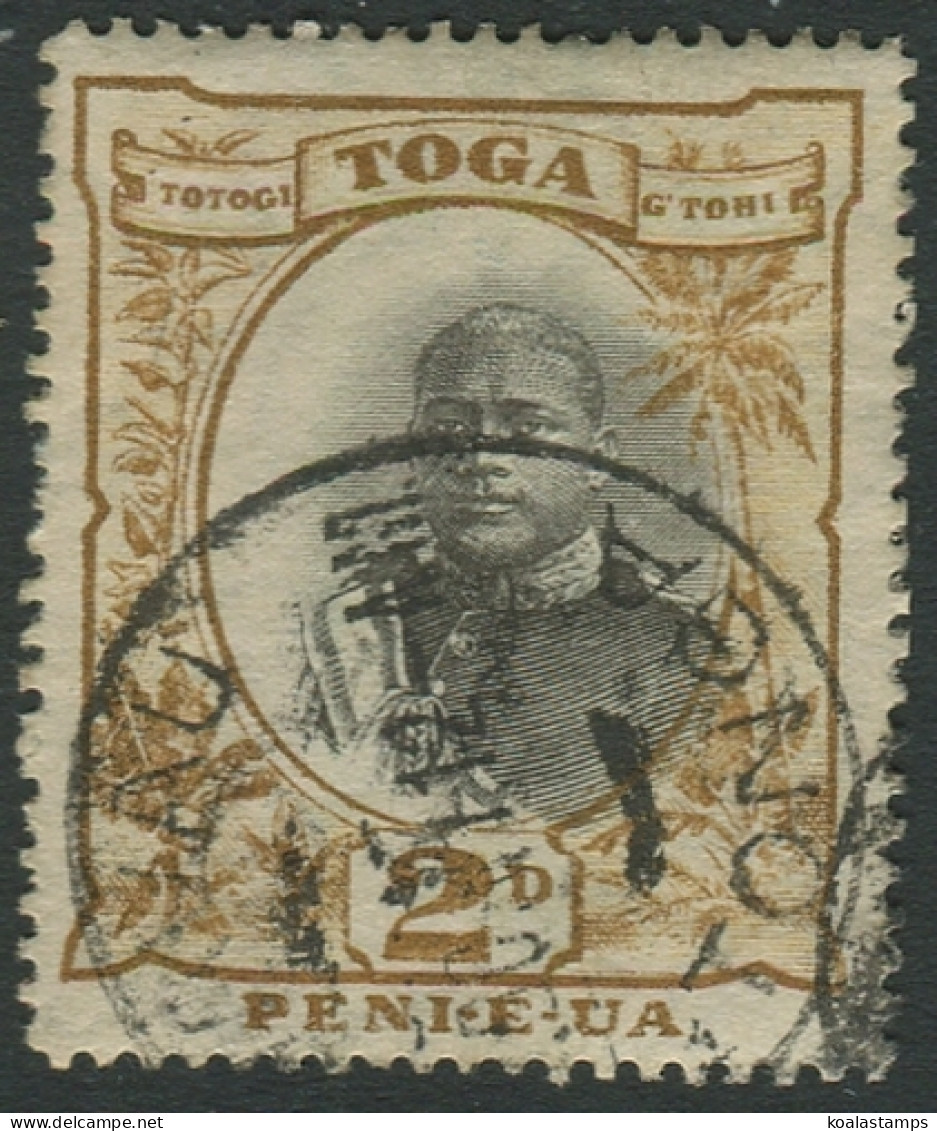 Tonga 1897 SG42 2d Grey And Bistre King George II Type II Missing Sword Hilt #1 - Tonga (1970-...)