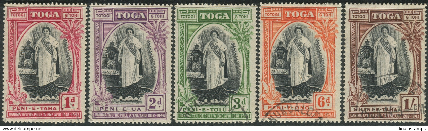 Tonga 1944 SG83-87 Silver Jubilee Queen Salote's Accession Set FU - Tonga (1970-...)