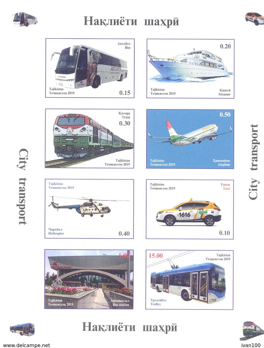 2019. Tajikistan, City Transport, 8v In Sheetlet Imperforated, Mint/** - Tadjikistan