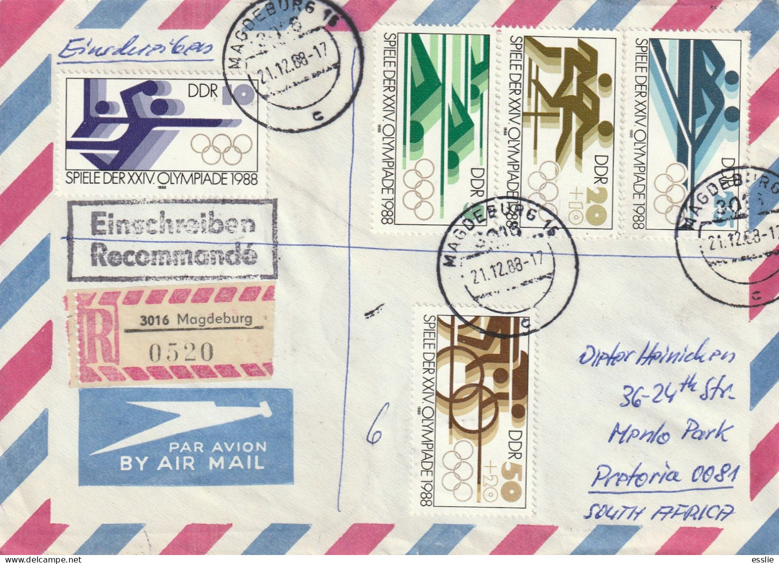 Germany DDR Cover Einschreiben Registered - 1987 1988 - Leipzig Autumn Fair Winter Summer Olympic Games - Lettres & Documents