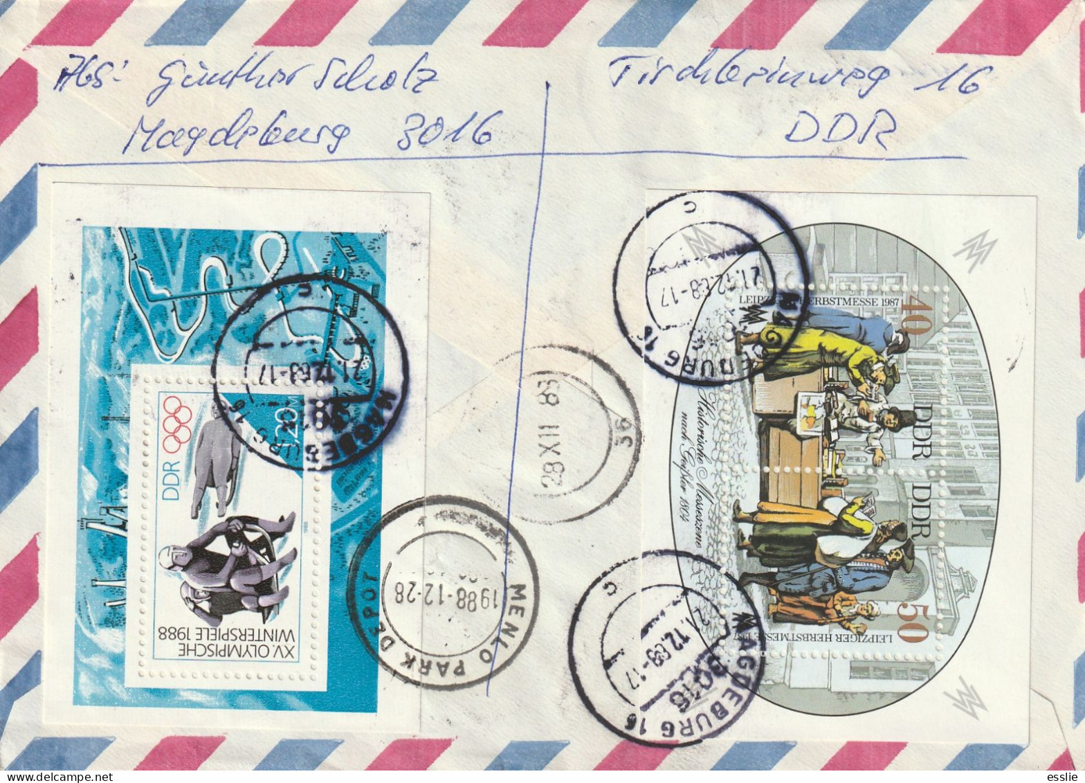 Germany DDR Cover Einschreiben Registered - 1987 1988 - Leipzig Autumn Fair Winter Summer Olympic Games - Lettres & Documents