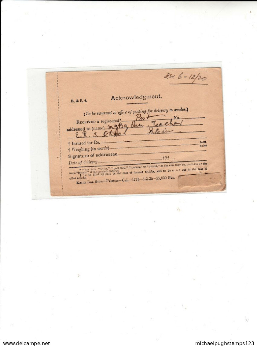 Burma / Post Office Stationery / Rangoon Dead Letter Office - Myanmar (Birmanie 1948-...)
