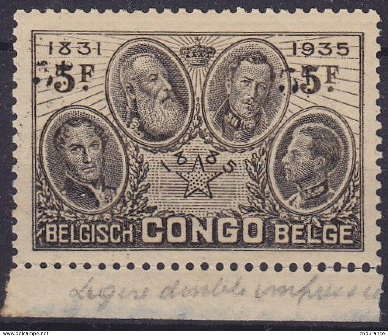 Congo Belge - Curiosité N°191-cu ** 5f Brun-noir - Curiosité : Impression Doublée Des Valeurs - Abarten Und Kuriositäten