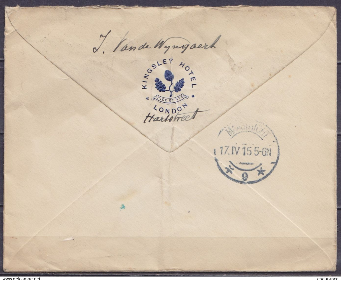 Grande Bretagne - Env. "Kingsley Hotel" Affr. 2½d Càd LONDON W.C. /15 AP 1915 Pour MAESTRICHT Hollande (au Dos: Càpt Arr - Cartas & Documentos