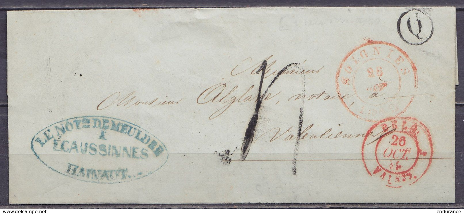 LSC (sans Contenu) Càd SOIGNIES /26 OCT 1842 Pour VALENCIENNES - Boîte Rurale "Q" Ecaussinnes - Càd "BELG.3 VALnes" & Po - 1830-1849 (Onafhankelijk België)