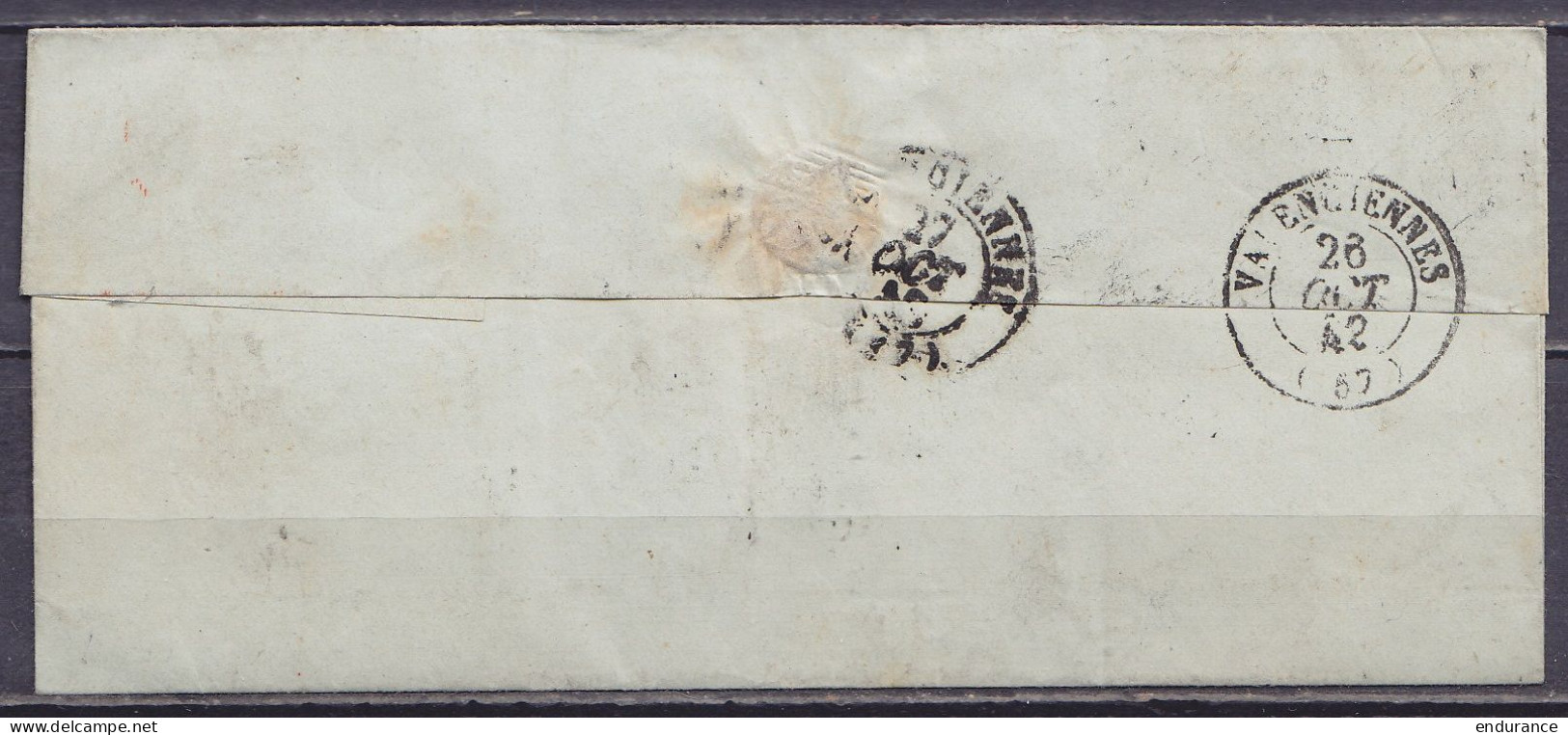 LSC (sans Contenu) Càd SOIGNIES /26 OCT 1842 Pour VALENCIENNES - Boîte Rurale "Q" Ecaussinnes - Càd "BELG.3 VALnes" & Po - 1830-1849 (Belgique Indépendante)