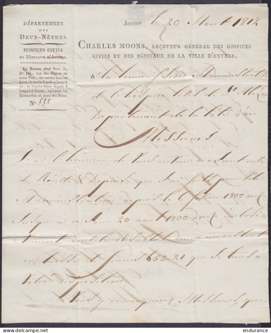 L. Datée 20 Août 1812 Des Hospices D'ANVERS Pour ST-ALIZE (Alise-Sainte-Reine) -port "16" Réexpédiée à BUSSY (port "II") - 1794-1814 (French Period)