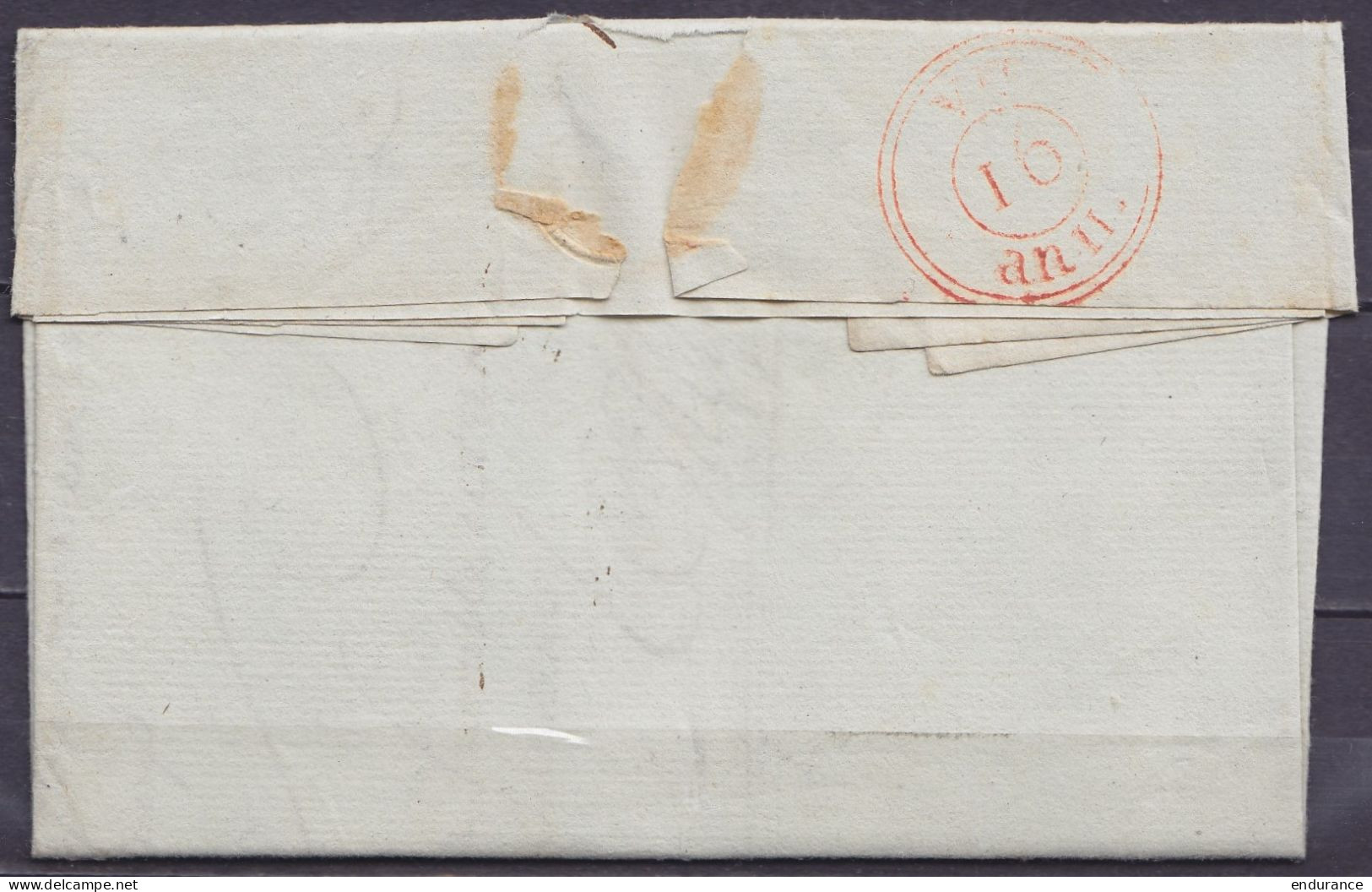 L. Datée 12 ? An 2 De HARELBEKE Pour PARIS - Griffe "9I/ COURTRAI" - Port "4" (au Dos: Cachet Date Arrivée PARIS - 1794-1814 (French Period)