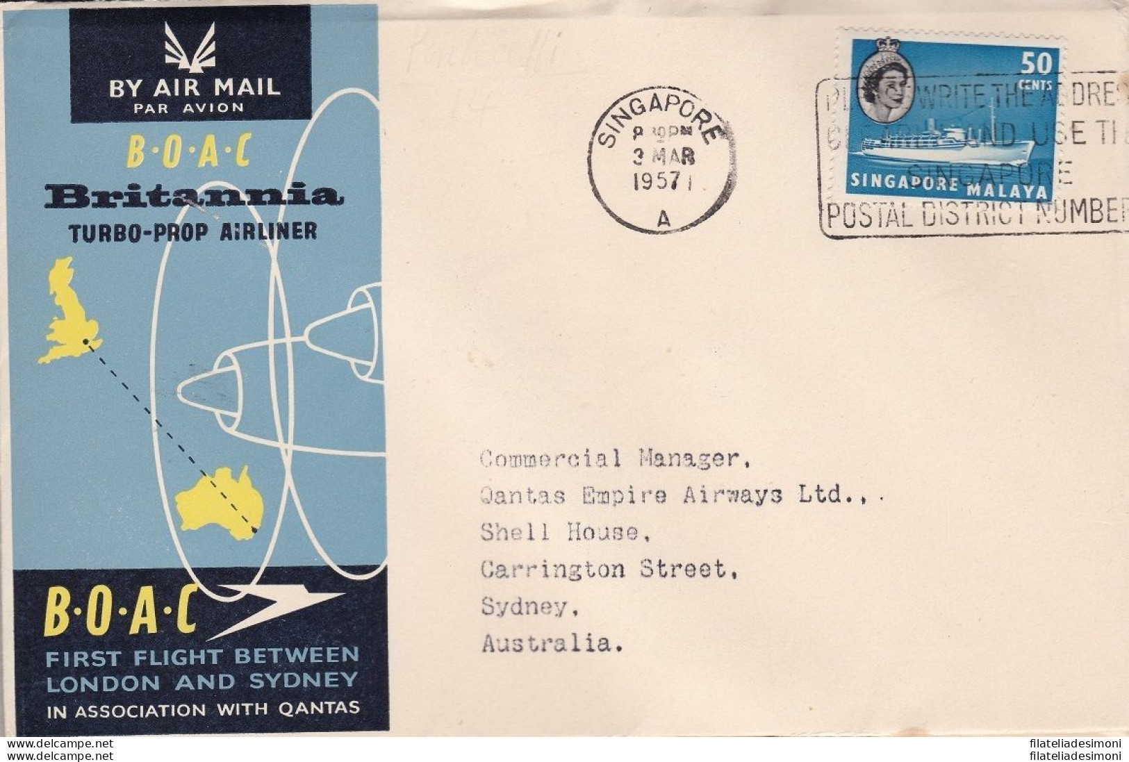 1957 SINGAPORE - BOAC/QANTAS FIRST FLIGHT SINGAPORE-SYDNEY - Europa