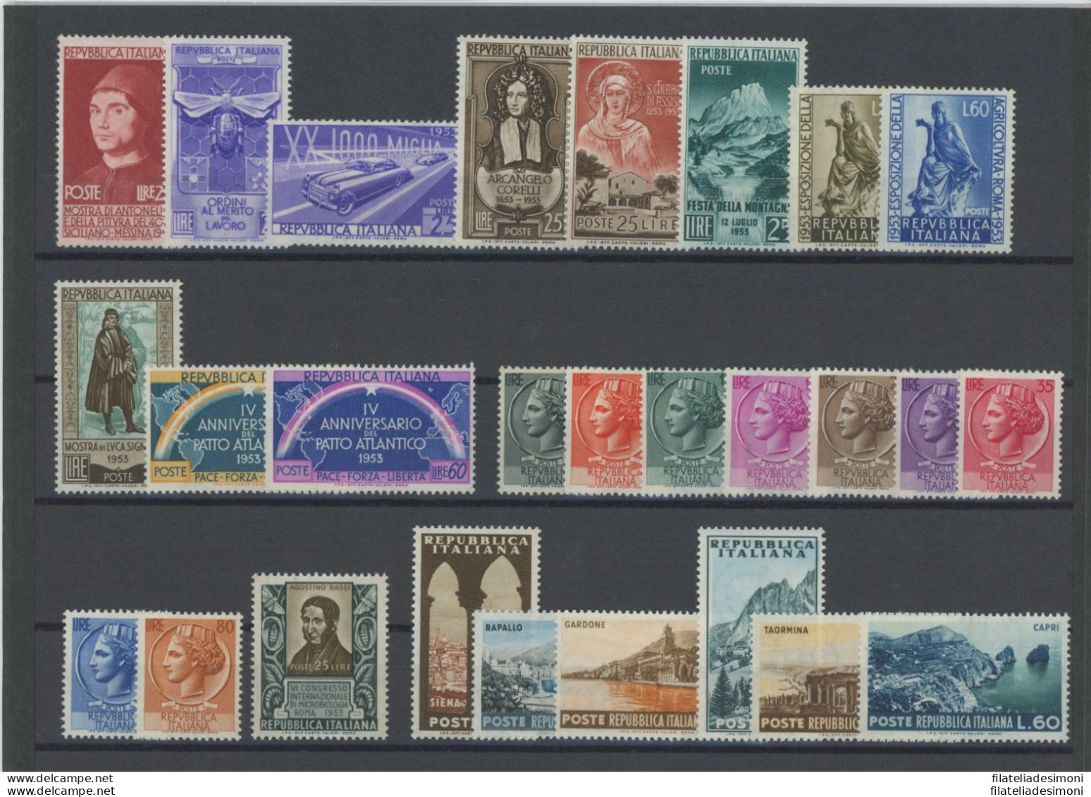 1953 Italia Repubblica, Francobolli Nuovi, Annata Completa 27 Valori MNH** - Full Years