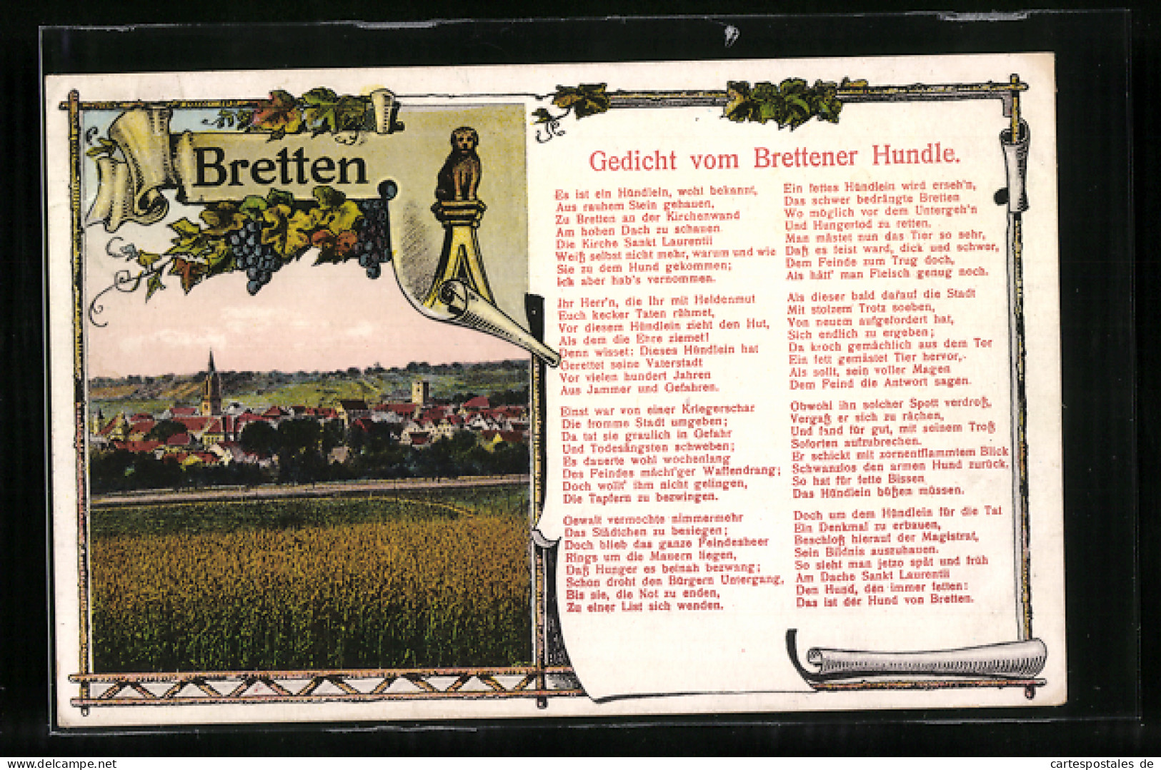 AK Bretten, Ortsansicht, Gedicht Vom Brettener Hundle  - Bretten