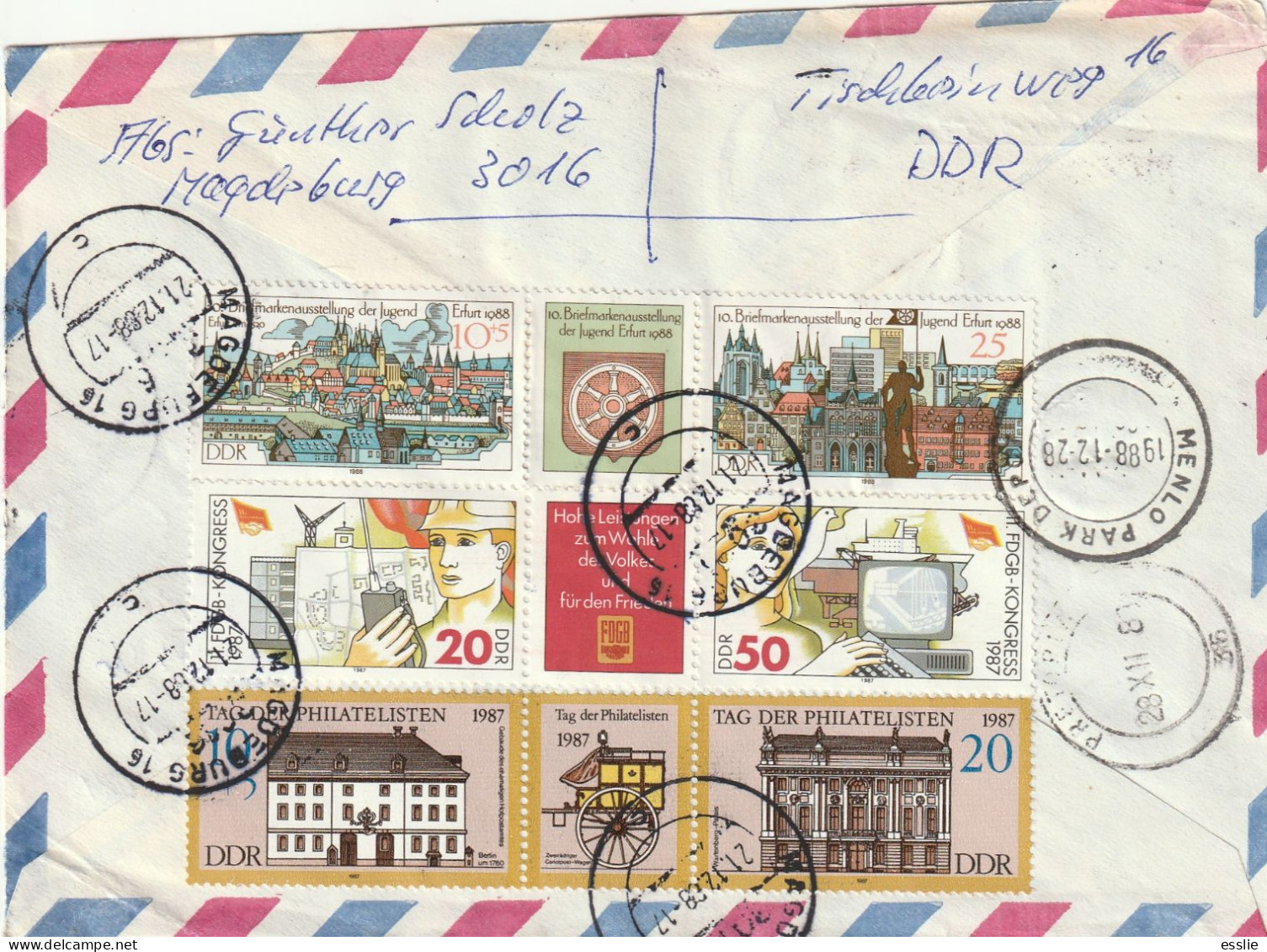 Germany DDR Cover Einschreiben Registered - 1987 1988 - Ship Lifts And Bridges Stamp Day Trade Unions Youth Stamp Exhib - Lettres & Documents