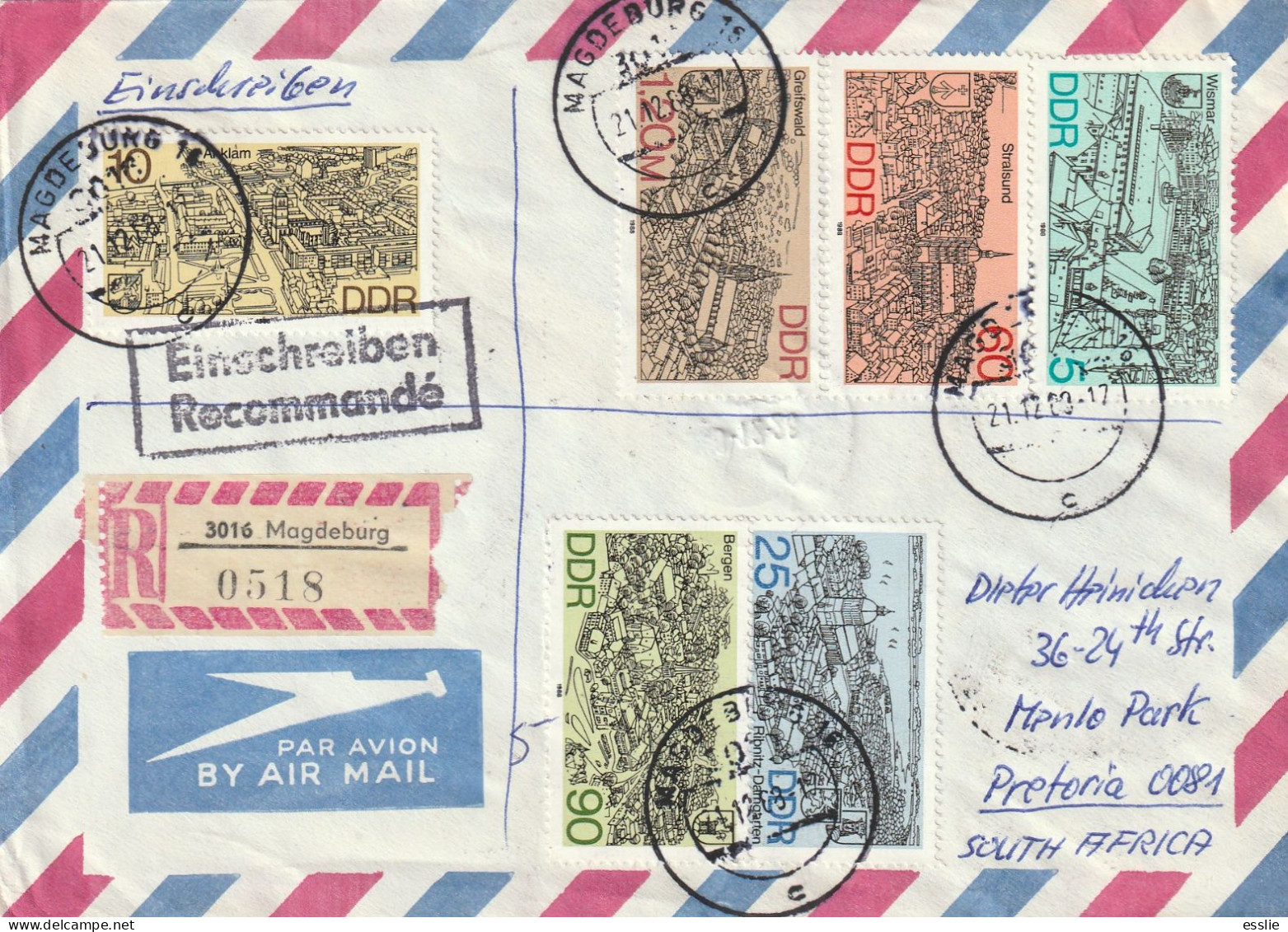 Germany DDR Cover Einschreiben Registered - 1987 1988 - Summer Olympic Games District Capitals Esperanto Movement - Lettres & Documents