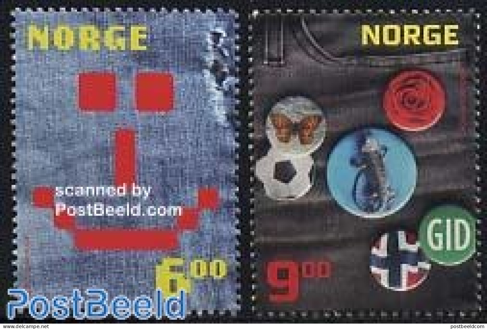 Norway 2004 Young People 2v, Mint NH, Nature - Sport - Various - Butterflies - Reptiles - Roses - Football - Textiles - Ungebraucht