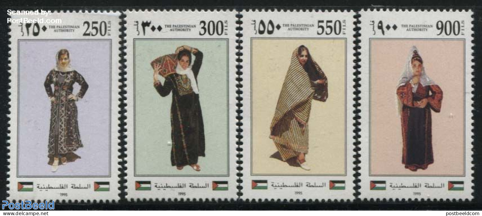 Palestinian Terr. 1995 Costumes 4v, Mint NH, Various - Costumes - Costumi