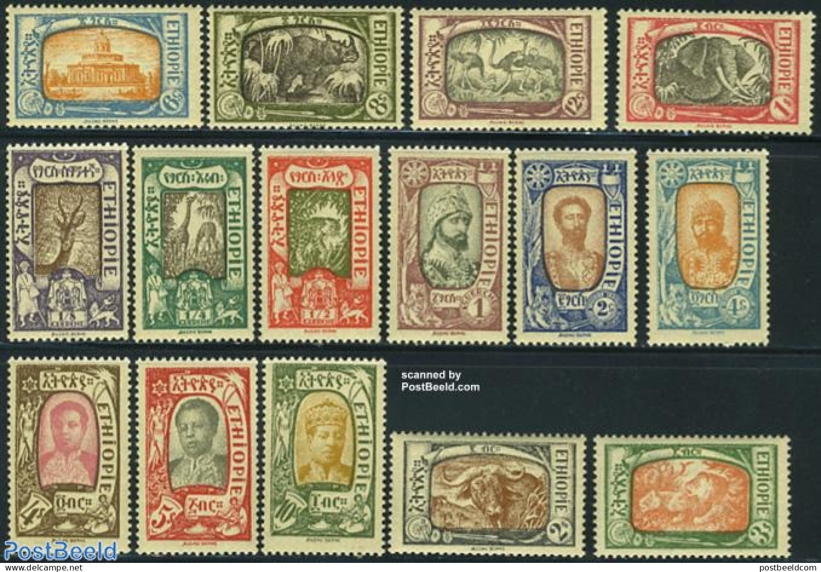 Ethiopia 1919 Definitives 15v, Unused (hinged), Nature - Animals (others & Mixed) - Birds - Cat Family - Elephants - G.. - Äthiopien