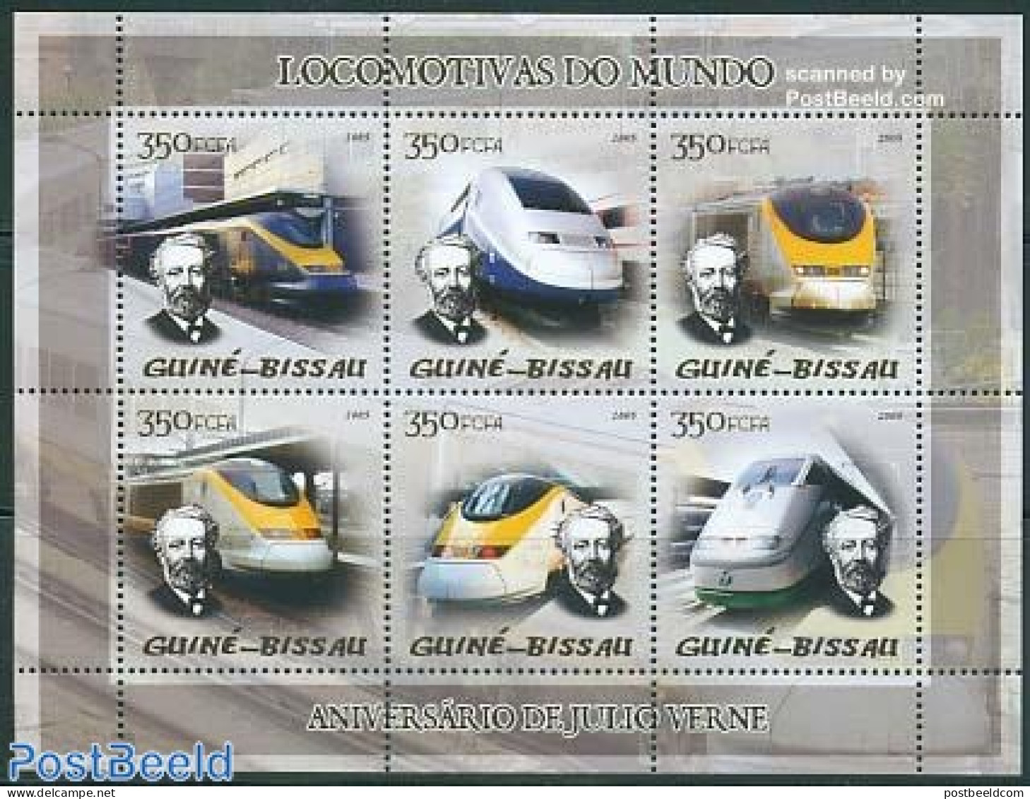 Guinea Bissau 2005 Jules Verne 6v M/s, Modern Locomotives, Mint NH, Transport - Railways - Art - Authors - Jules Verne - Treni