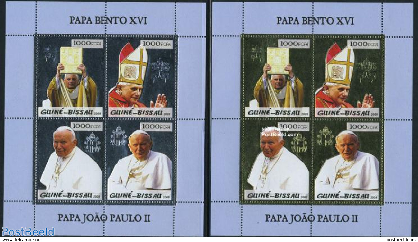 Guinea Bissau 2005 Pope 8v M/s (2 M/s), Silver, Gold, Mint NH, Religion - Pope - Religion - Päpste