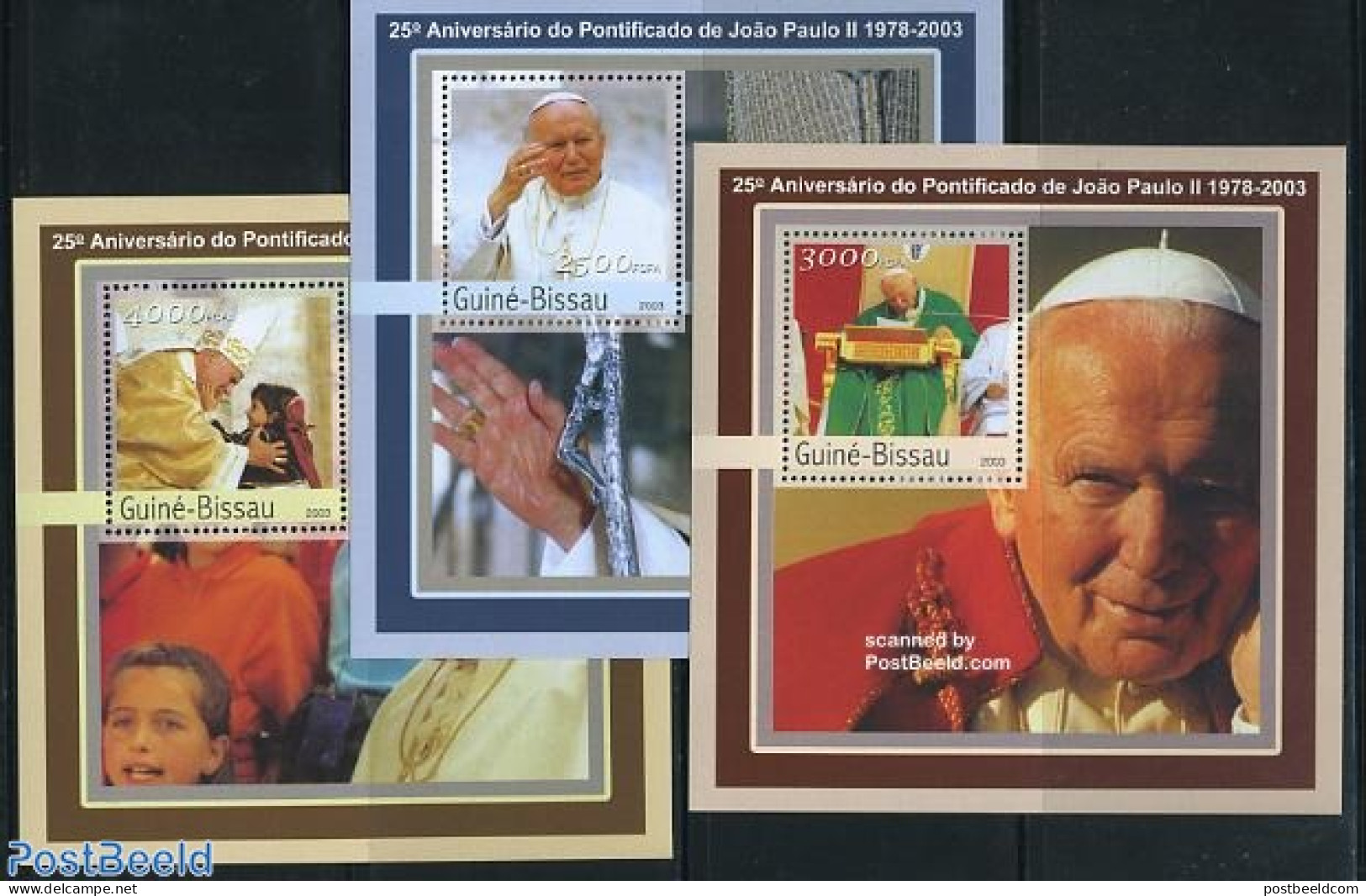 Guinea Bissau 2003 Pope John Paul II 3 S/s, Mint NH, Religion - Pope - Religion - Päpste