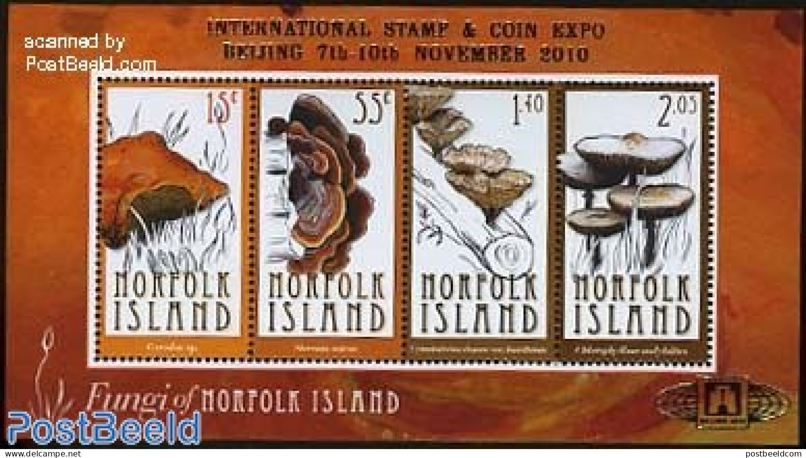 Norfolk Island 2010 Mushrooms, Overprint Beijing 2010 4v M/s, Mint NH, Nature - Mushrooms - Philately - Champignons