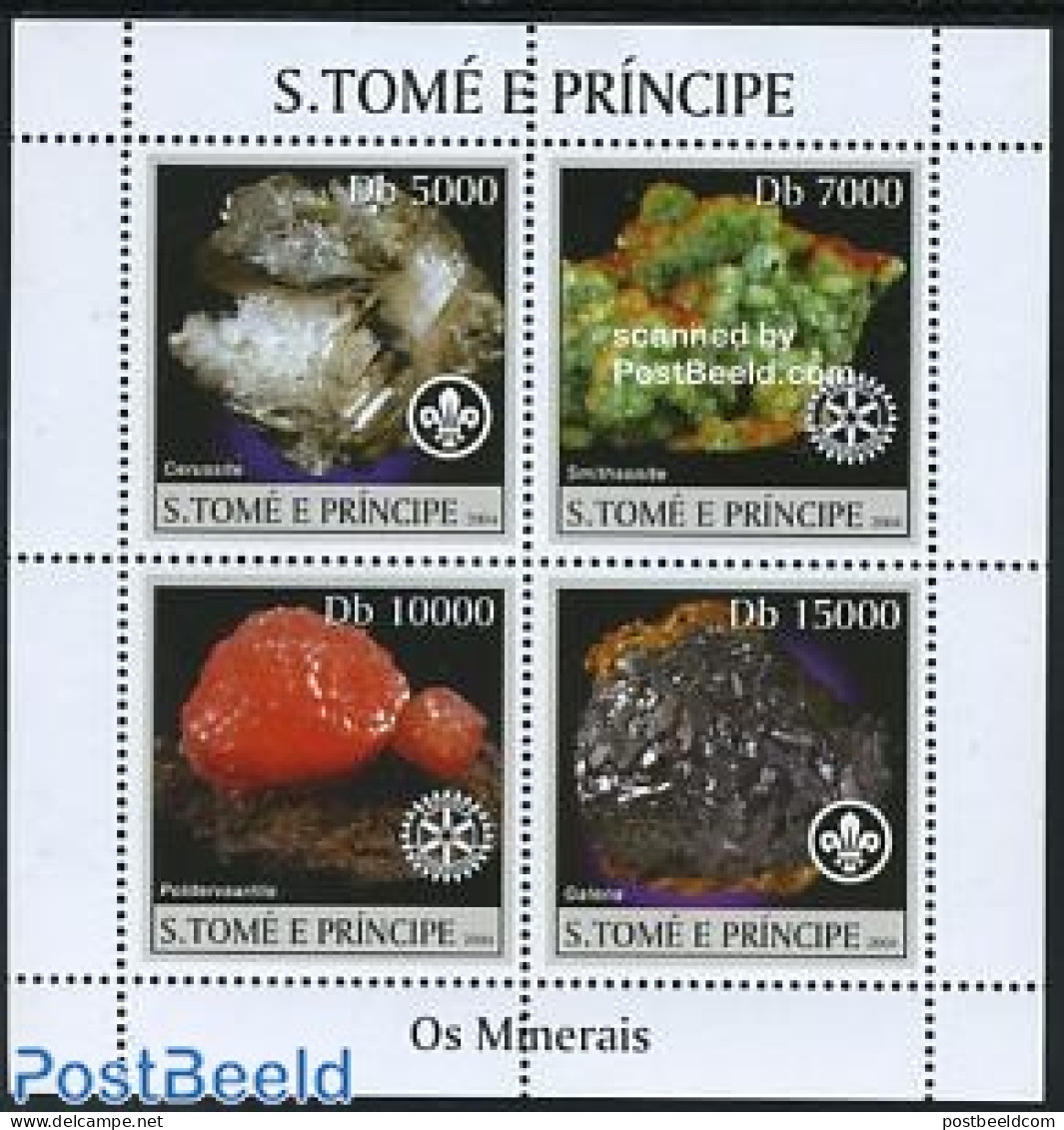 Sao Tome/Principe 2004 Minerals, Scouting, Rotary 4v M/s, Mint NH, History - Sport - Various - Geology - Scouting - Ro.. - Rotary, Club Leones