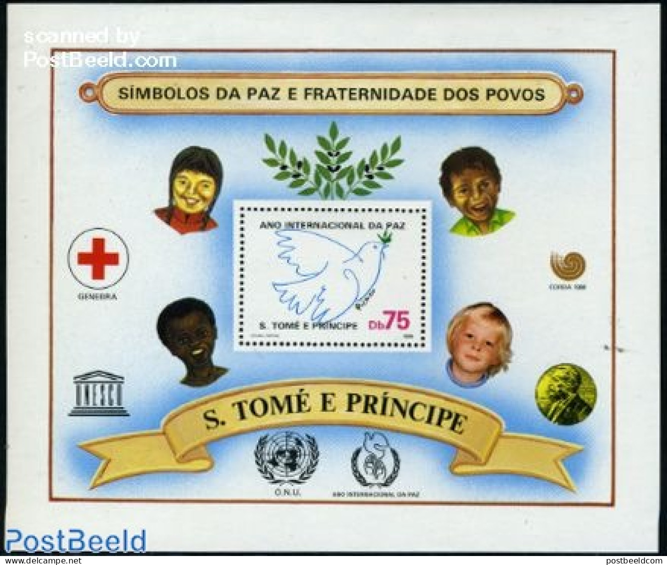 Sao Tome/Principe 1986 International Year Of Peace S/s, Mint NH, Health - History - Nature - Red Cross - Peace - Unesc.. - Red Cross