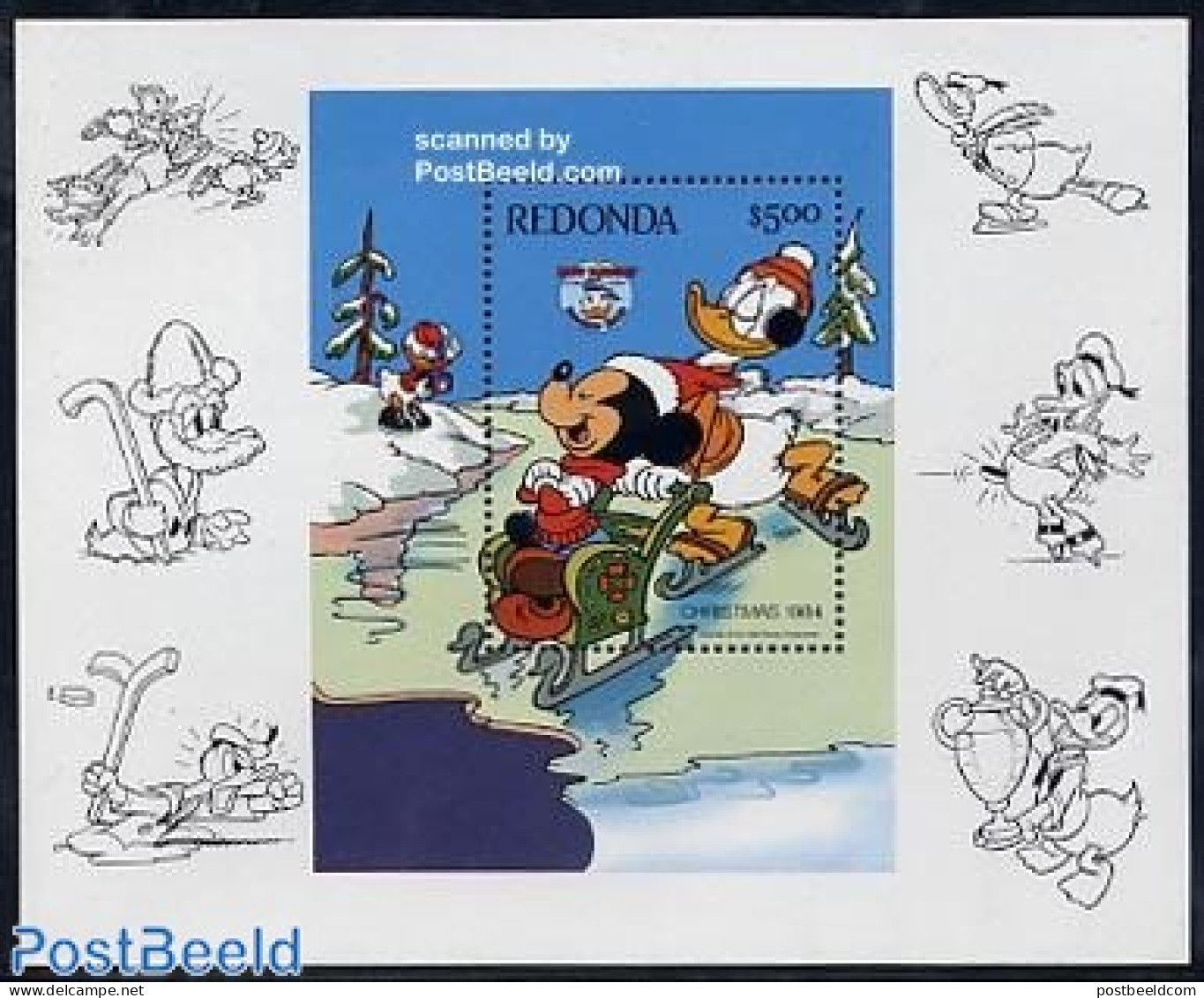 Redonda 1984 Christmas, Disney S/s, Mint NH, Religion - Christmas - Art - Disney - Noël