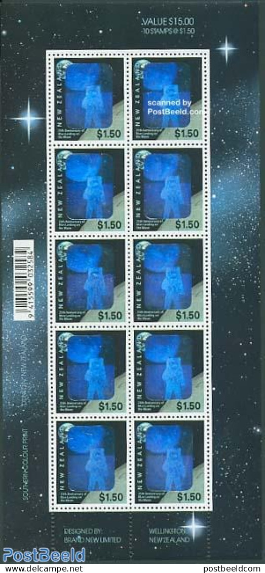 New Zealand 1994 Moonlanding, Hologram M/s, Mint NH, Transport - Various - Space Exploration - Holograms - Neufs
