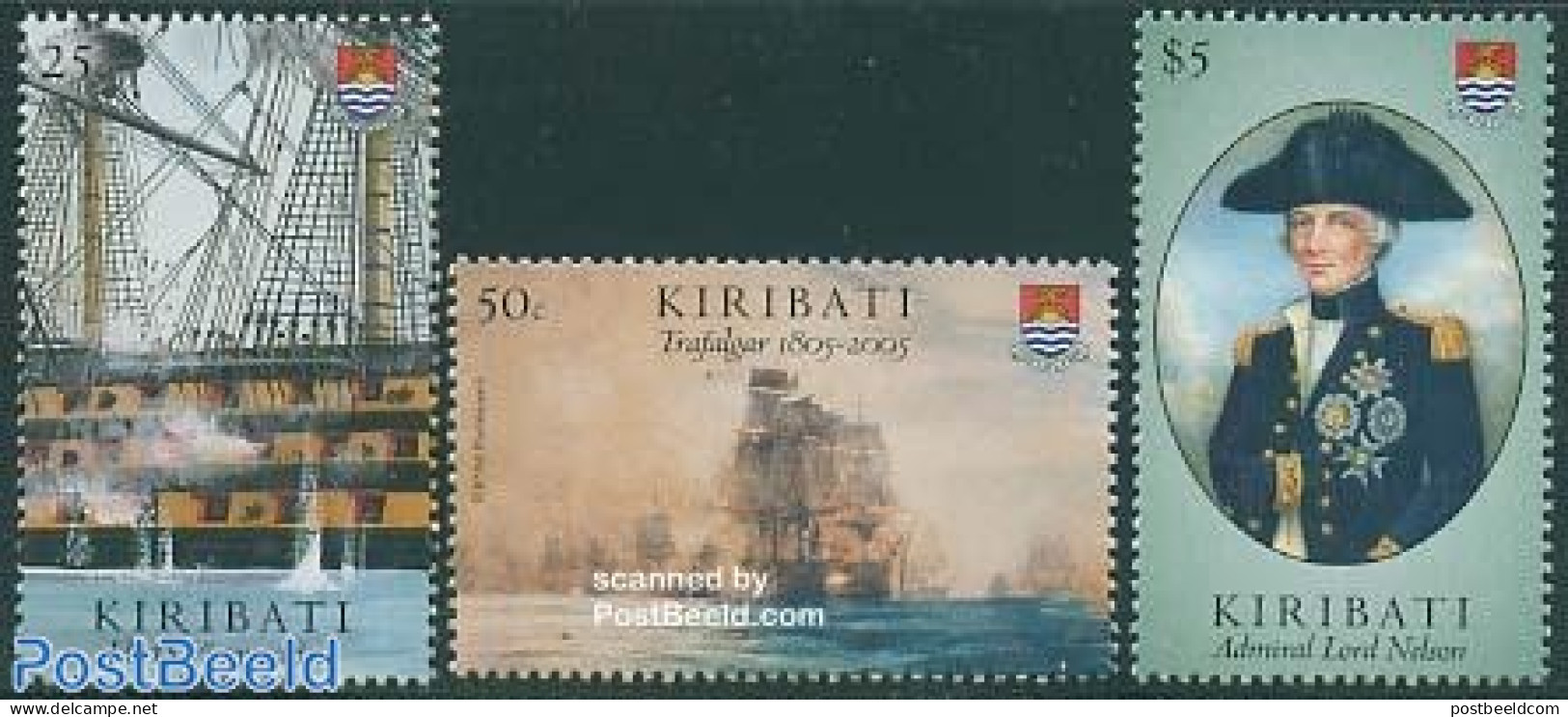 Kiribati 2005 Battle Of Trafalgar 3v, Mint NH, History - Transport - Various - Decorations - Ships And Boats - Uniforms - Militaria