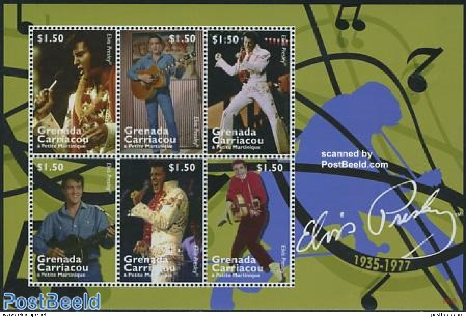 Grenada Grenadines 2008 Elvis Presley 6v M/s, Mint NH, Performance Art - Elvis Presley - Music - Popular Music - Elvis Presley