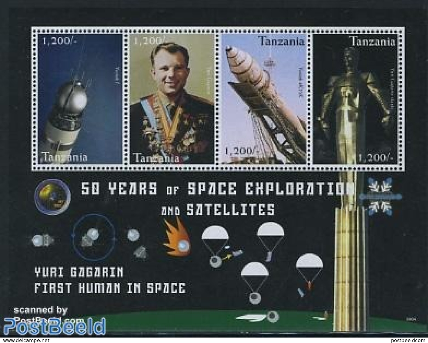 Tanzania 2009 Space Exploration, Yuri Gagarin 4v M/s, Mint NH, History - Transport - Decorations - Space Exploration -.. - Militaria