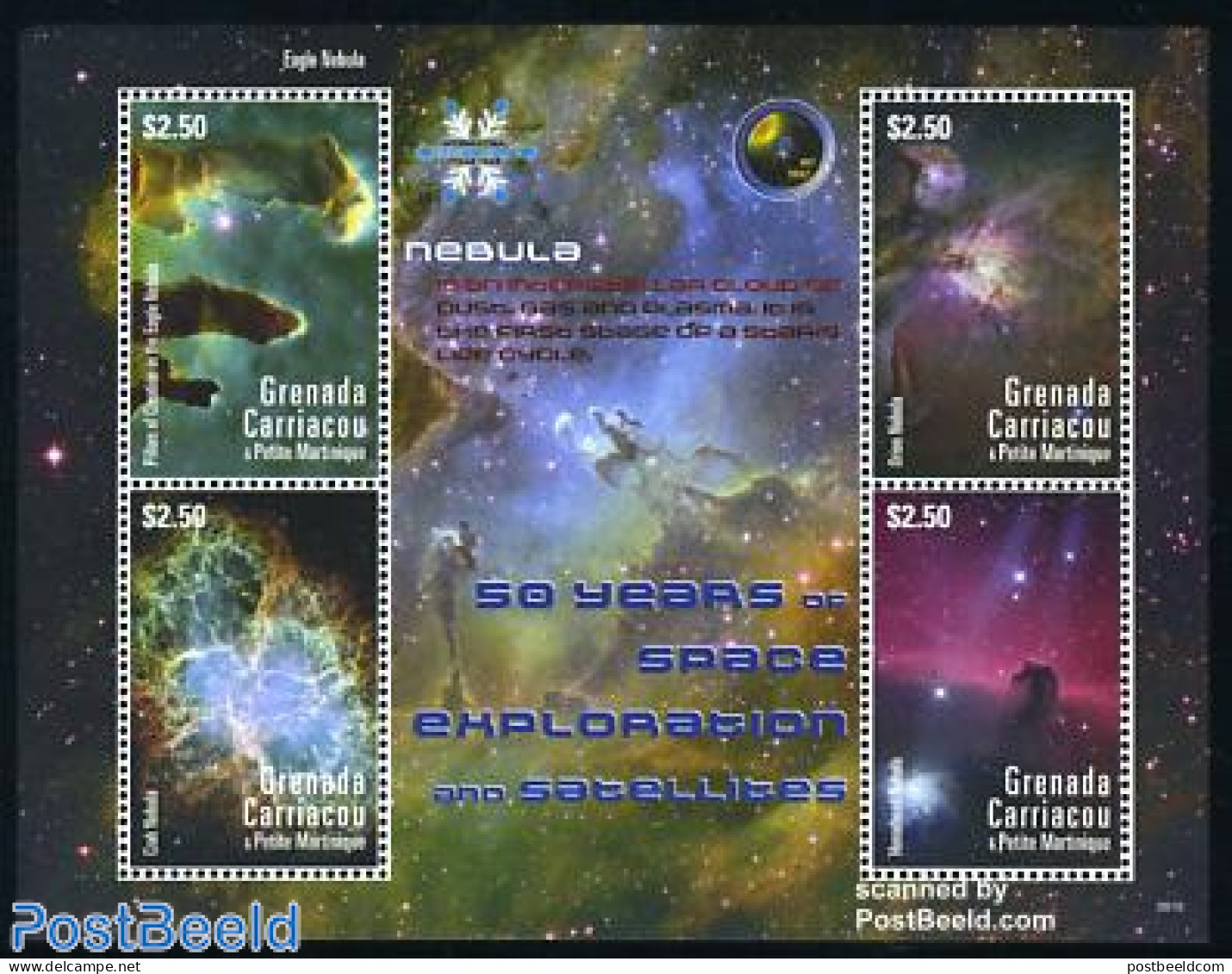 Grenada Grenadines 2008 Space, Nebula 4v M/s, Mint NH, Science - Transport - Astronomy - Space Exploration - Astrology