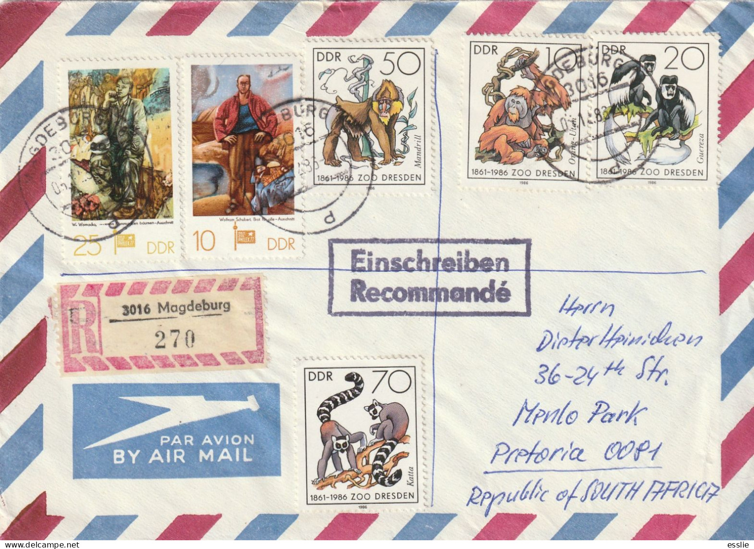 Germany DDR Cover Einschreiben Registered - 1986 - Dresden Zoo Manned Space Flight - Lettres & Documents