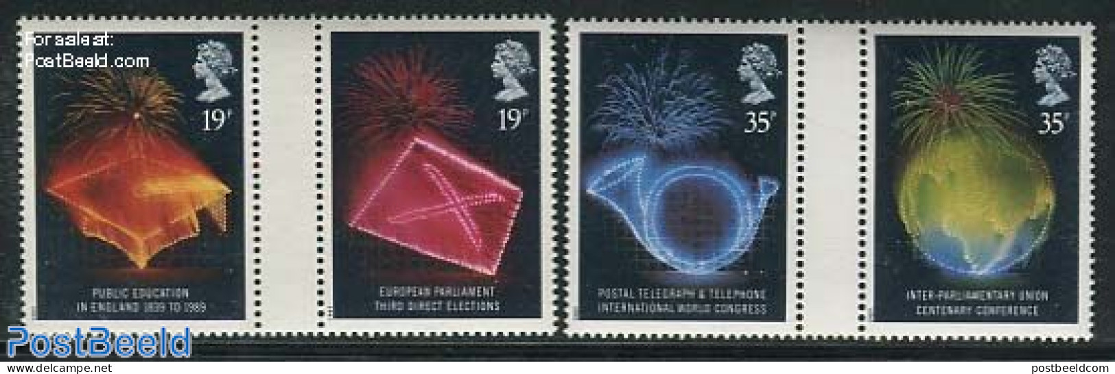 Great Britain 1989 Events 2x2v Gutter Pairs, Mint NH, History - Science - Europa Hang-on Issues - Education - U.P.U. - Unused Stamps
